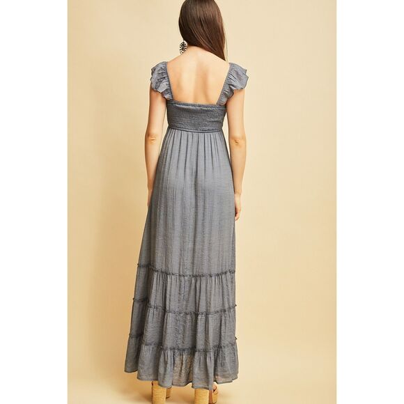 Long Tiered Maxi Sundress in Denim Color by Entro - Picture 4 of 8
